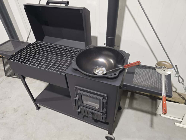 Комплект печь/гриль/коптильня квадратный с чугунной/стеклянной дверцей D45 см