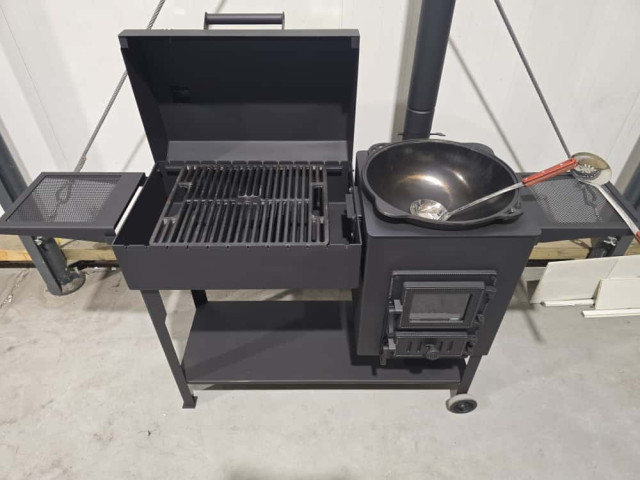 Комплект печь/гриль/коптильня квадратный с чугунной/стеклянной дверцей D45 см