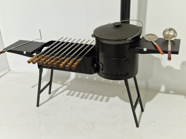 Krāsns-grils komplekts divi vienā ar noņemamām kājām un skursteni D40 - 2mm, 3mm