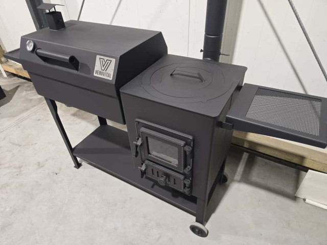 Krāsns/grils/kūpinātava komplekts kvadrāts ar čuguna/stikla durvīm D40 cm