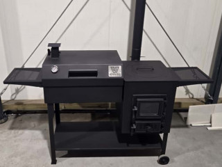 Krāsns/grils/kūpinātava komplekts kvadrāts ar čuguna/stikla durvīm D40 cm